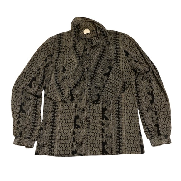 Vintage 70s Style Rite Blouse Co. Toronto - Black Paisley Blouse Size Medium - Picture 1 of 7